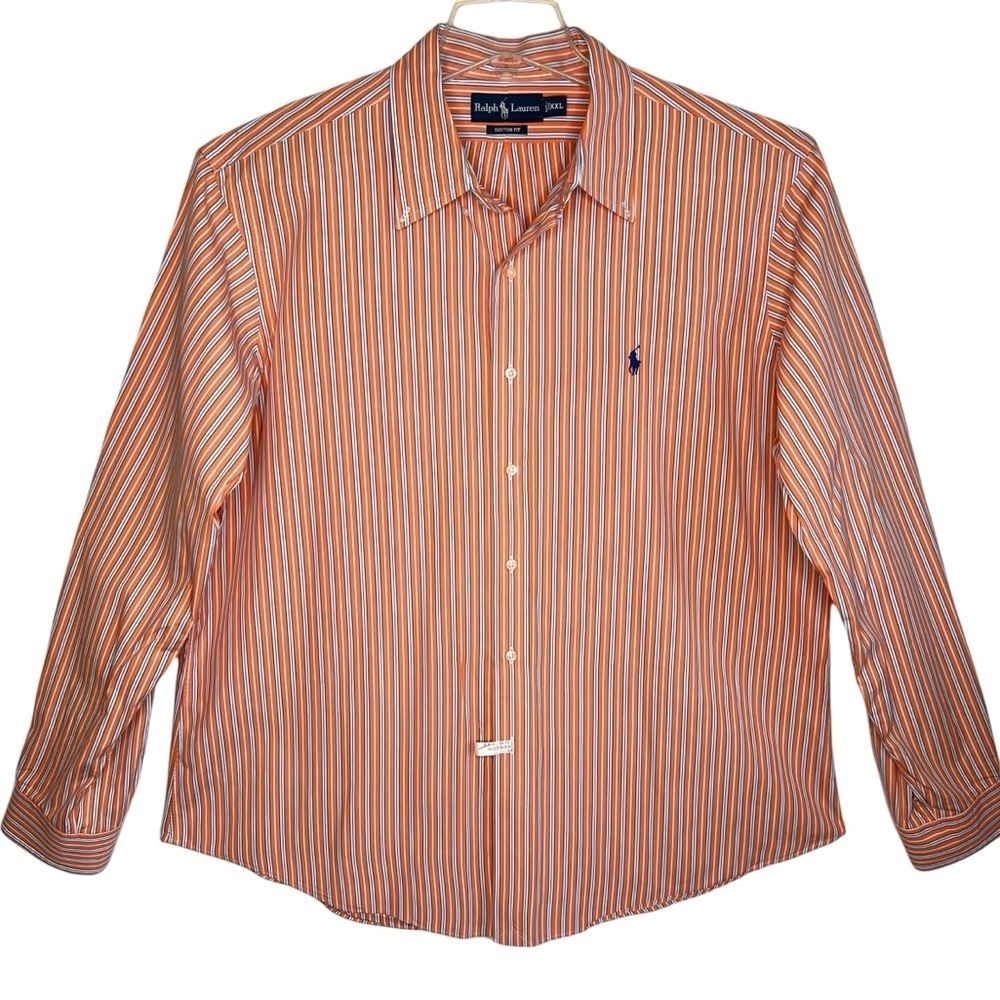 Ralph Lauren Custom Fit Long Sleeve Button Shirt Orange White Stripe Size XXL